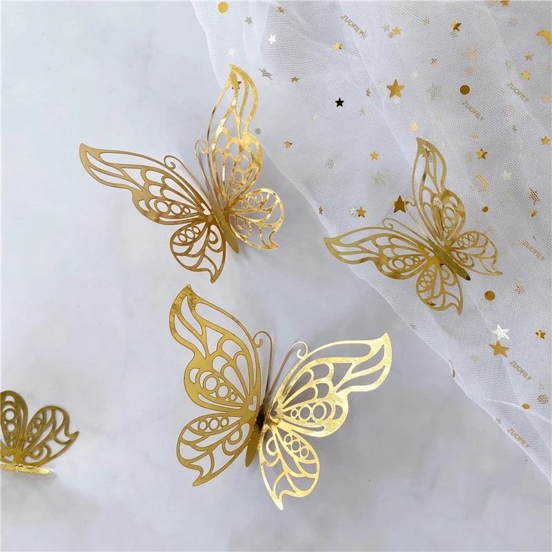 12/36 個 3D 中空蝶ウォールステッカーゴールドシルバ - Wedding Package Gold のレビューと価格