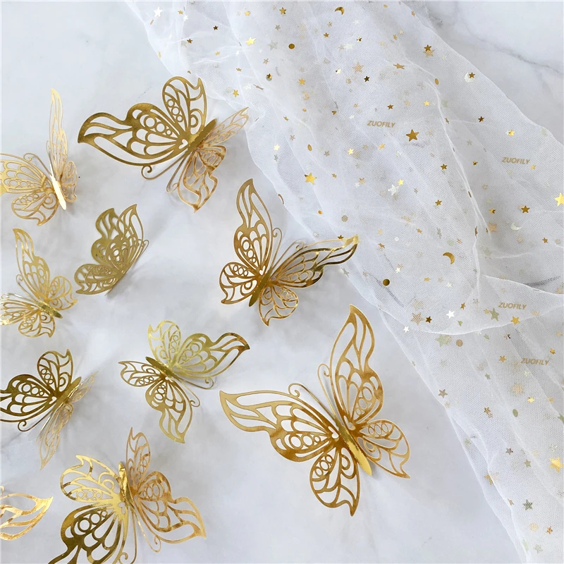 12/36 個 3D 中空蝶ウォールステッカーゴールドシルバ - Wedding Package Gold のレビューと価格
